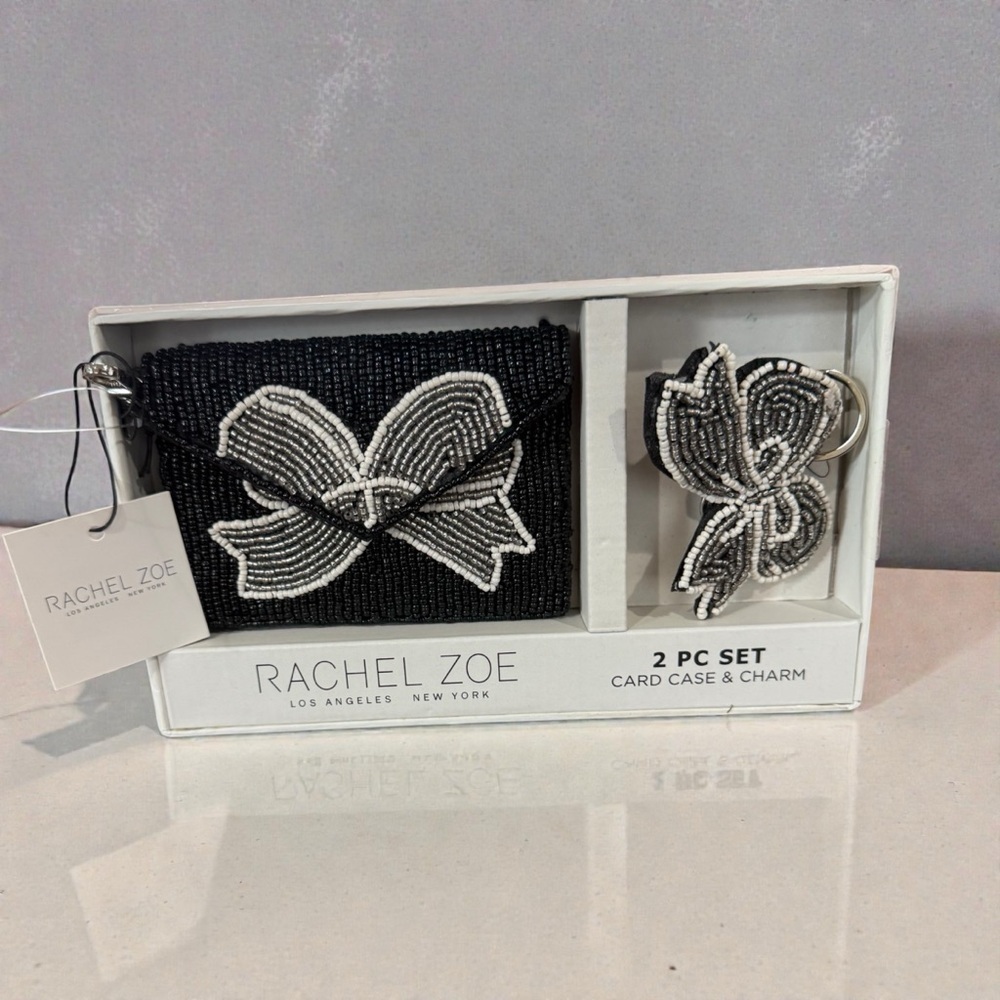 Rachel Zoe Black and White Beaded Card Case and Charm Set
